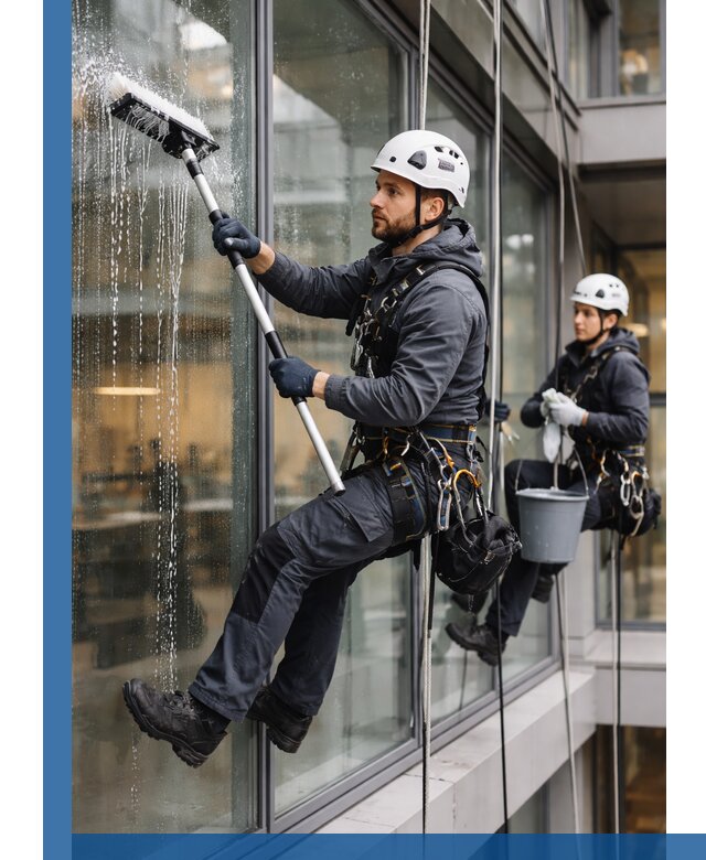 Профессиональная мойка витражей промышленными альпинистами в Владикавказе