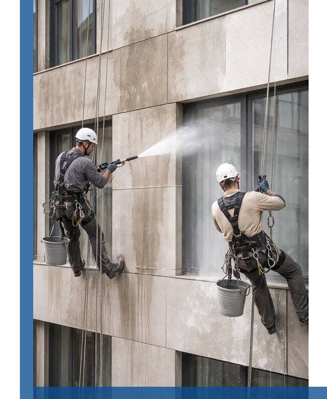 Послестроительная мойка фасада промышленным альпинизмом в Владикавказе