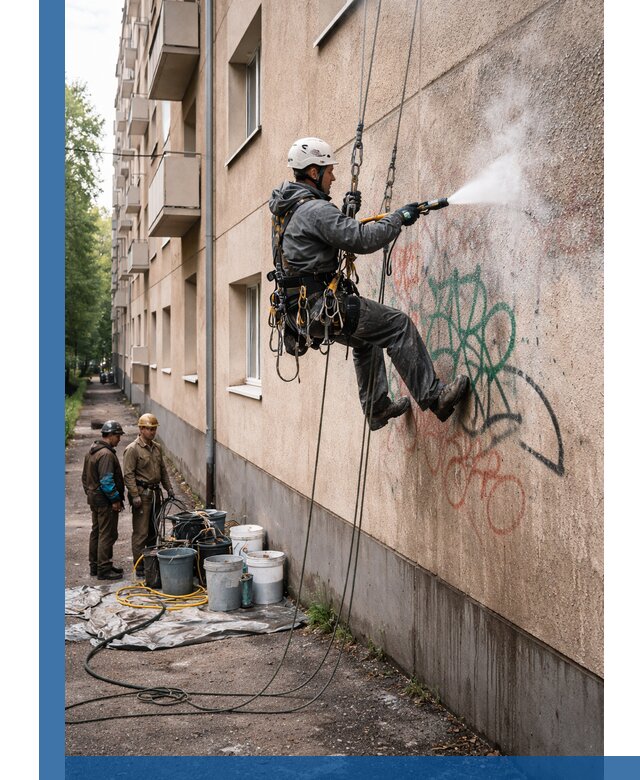 Удаление граффити с фасада в Владикавказе без следов и повреждений