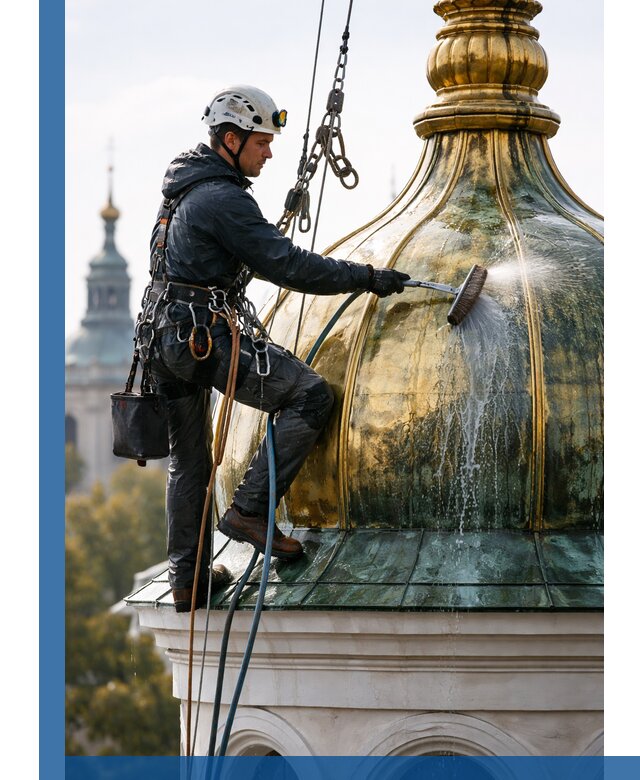 Профессиональная мойка куполов и шпилей высотными альпинистами в Владикавказе