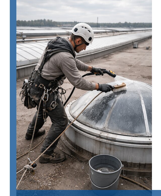 Мойка зенитных фонарей на кровле для промышленных объектов в Владикавказе