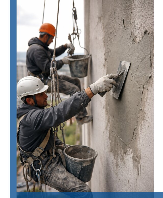 Штукатурка фасада на высоте в Владикавказе профессиональные работы