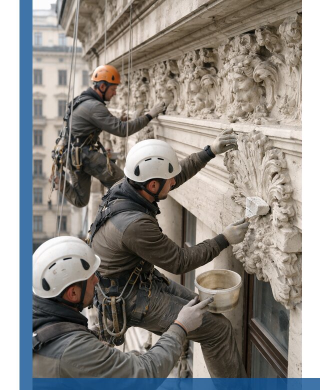 Реставрация фасадной лепнины с высотными работами в Владикавказе