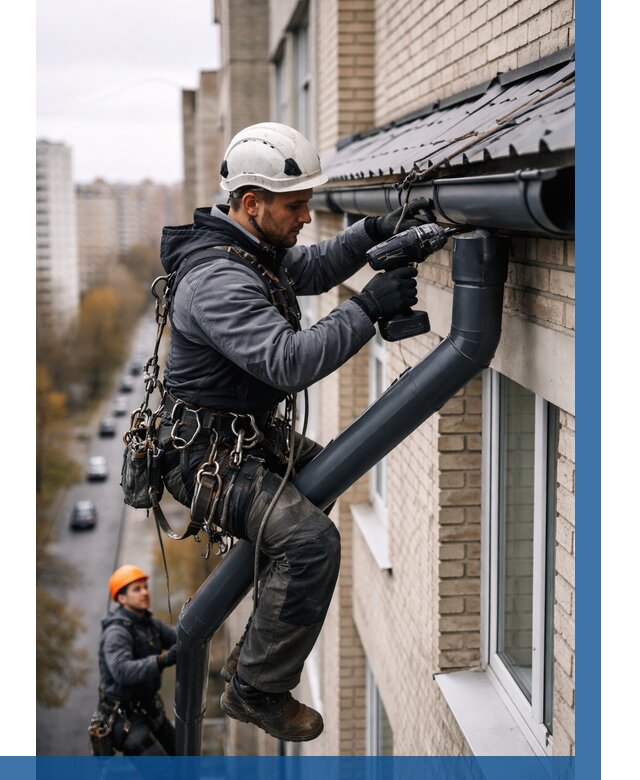 Монтаж водосточной системы на здании в Владикавказе от 5154 р. | ВЫСОТНИК-Вкз