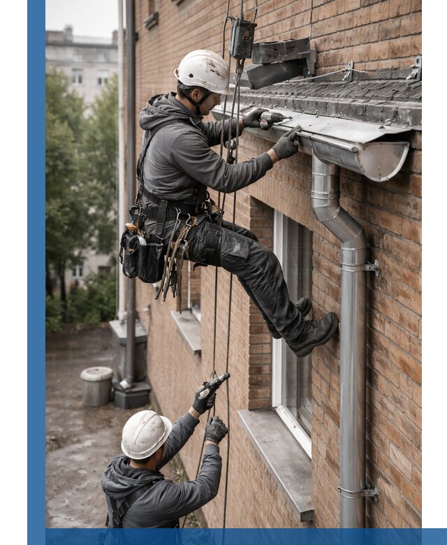 Монтаж водосточной системы на здании в Владикавказе под ключ