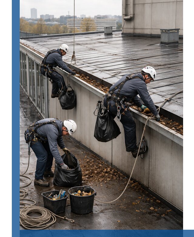 Очистка кровли по периметру в Владикавказе силами промышленных альпинистов