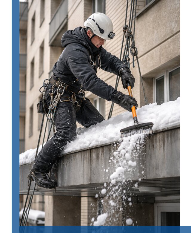 Очистка козырьков от снега в Владикавказе круглогодично безопасно