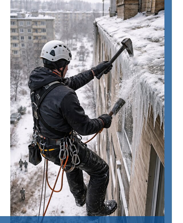 Сбивание сосулек с крыши в Владикавказе по цене от 4639 р. | ВЫСОТНИК-Вкз