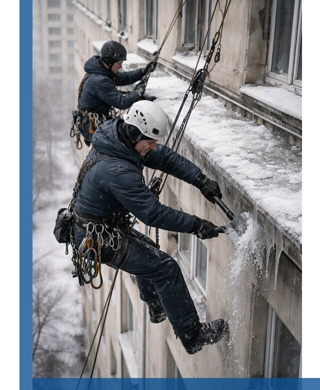 Удаление наледи и сосулек с карнизов в Владикавказе профессионально