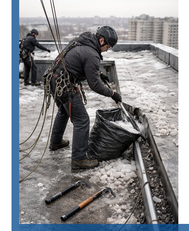 Аварийная очистка кровли в Владикавказе от промальпинистов