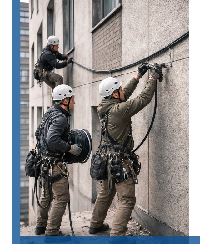 Прокладка кабеля по фасаду в Владикавказе, профессиональный монтаж