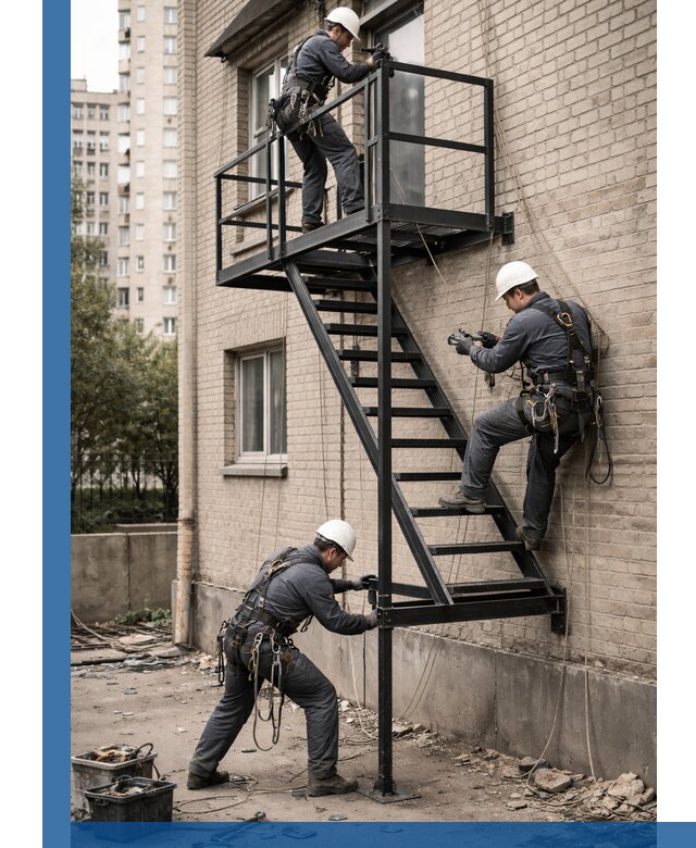 Монтаж пожарной лестницы в Владикавказе, установка и крепление