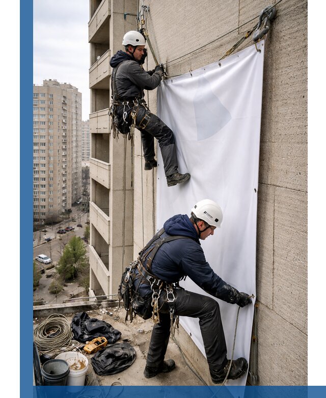 Профессиональный монтаж баннеров на фасаде в Владикавказе