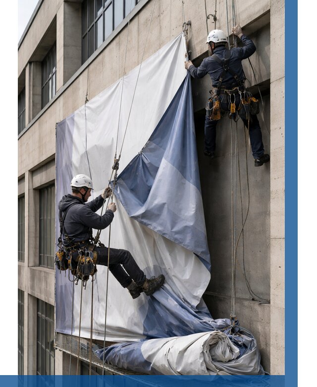 Демонтаж баннеров с фасада в Владикавказе от 4639 р. | ВЫСОТНИК-Вкз