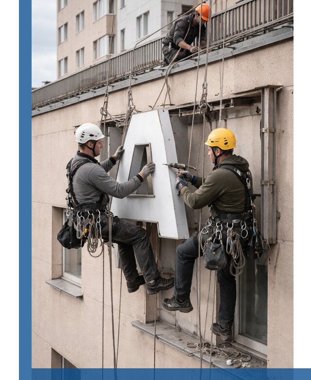 Ремонт и восстановление наружных вывесок на высоте в Владикавказе