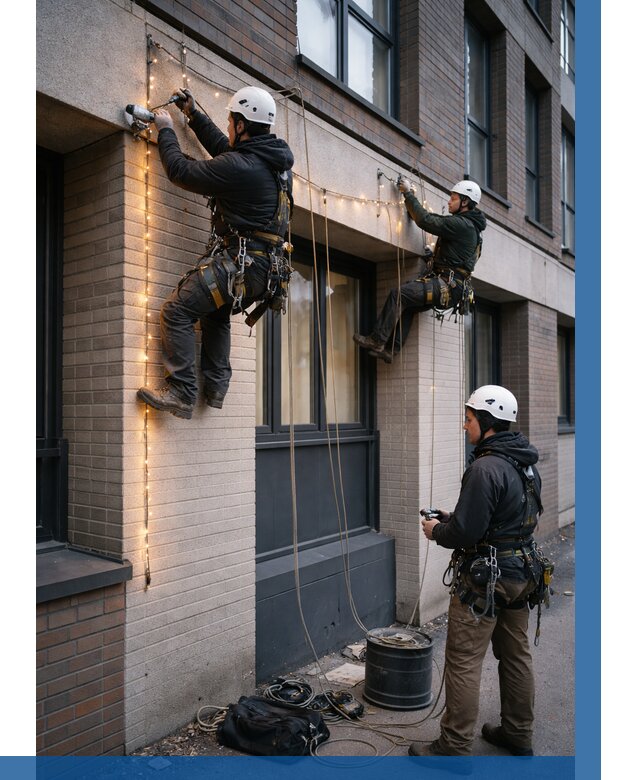 Монтаж гирлянд на фасаде в Владикавказе от 3608 р. | ВЫСОТНИК-Вкз