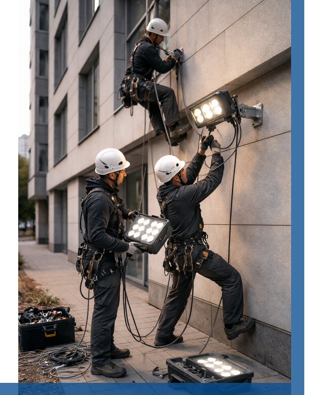 Монтаж прожекторов на фасаде в Владикавказе от 7731 р. | ВЫСОТНИК-Вкз