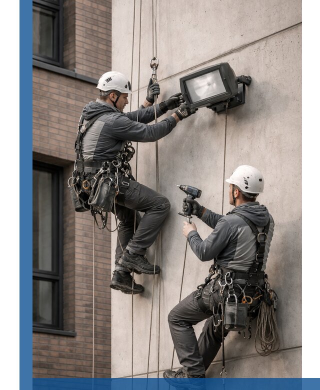 Профессиональный монтаж фасадных прожекторов в Владикавказе под ключ