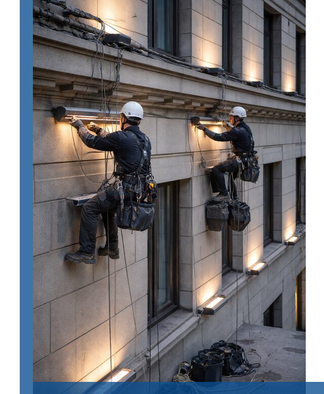 Монтаж архитектурной подсветки фасадов зданий в Владикавказе