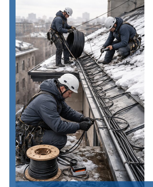 Монтаж греющего кабеля на кровле в Владикавказе под ключ